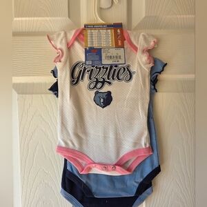 NBA Memphis Grizzlies Girl Bodysuits 0-3M, 3-6M, 6-9M, 12M, 18M NWT 3PC Cotton